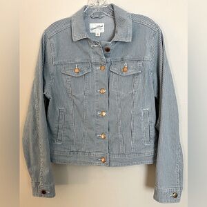 EUC Universal Thread Women’s Railroad Stripe Denim Jacket, Cropped; Size XS